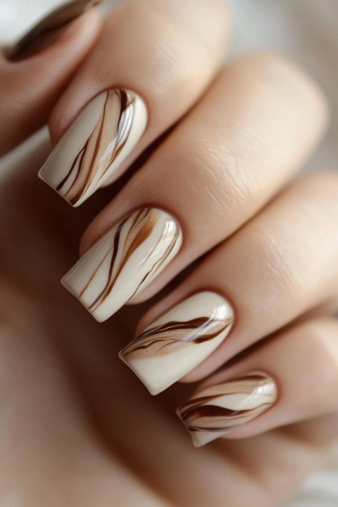 Caramel Brown Nails with Snow Tips