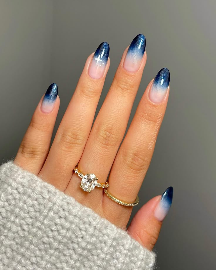 Navy and Silver Glitter Gradient
