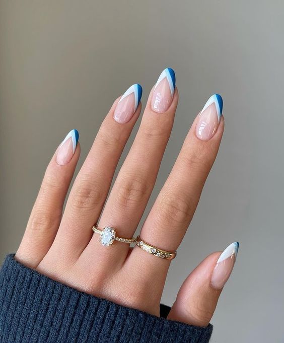 V-Tip Light Blue French Tips nails