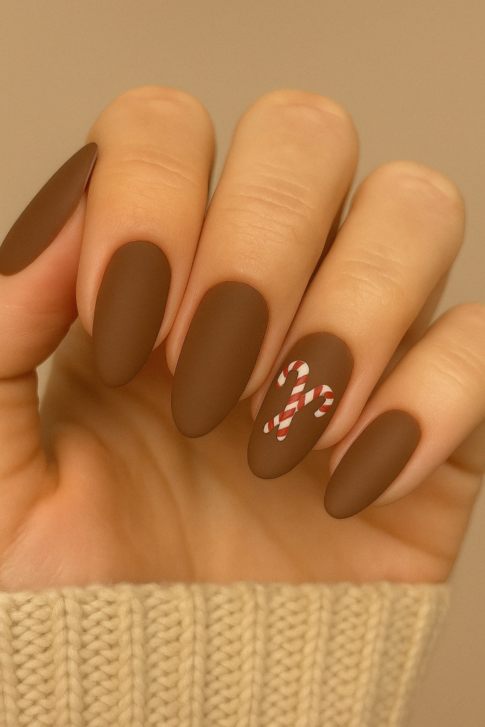 Mocha Brown with Candy Canes nails