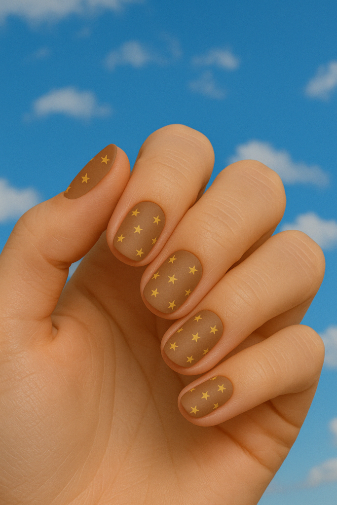 Brown Nails with Tiny Stars