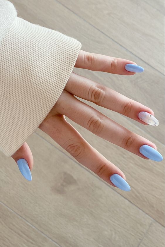 Blue French Tips with Marble Effect