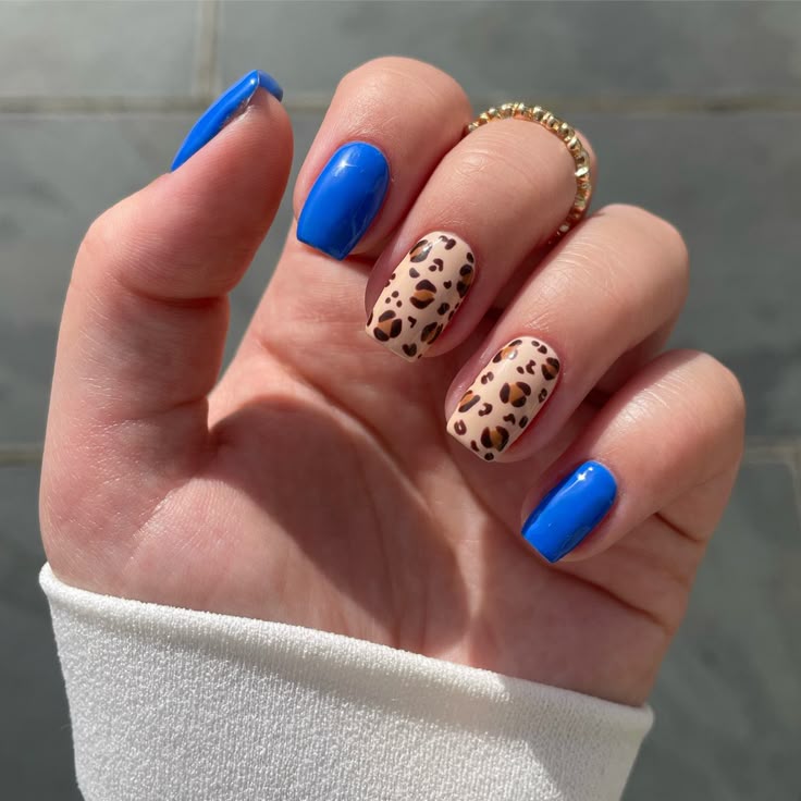 Navy and Leopard Print Nails