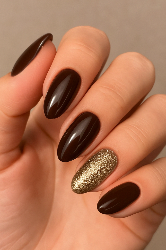 Brown and Gold Glitter nail