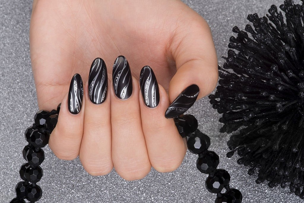 Black Nails with Silver Foil 