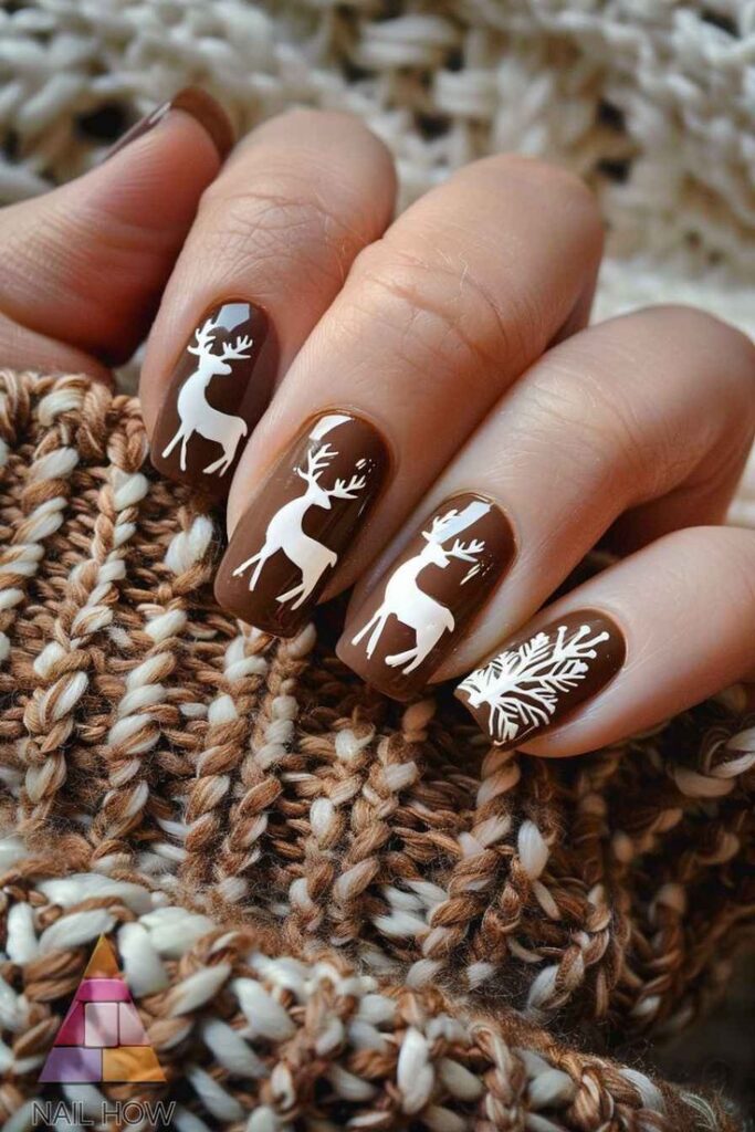 Reindeer Nail Art on Brown
