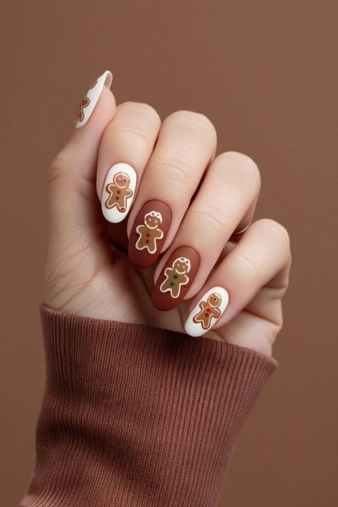 Gingerbread Brown with Icing Art nail
