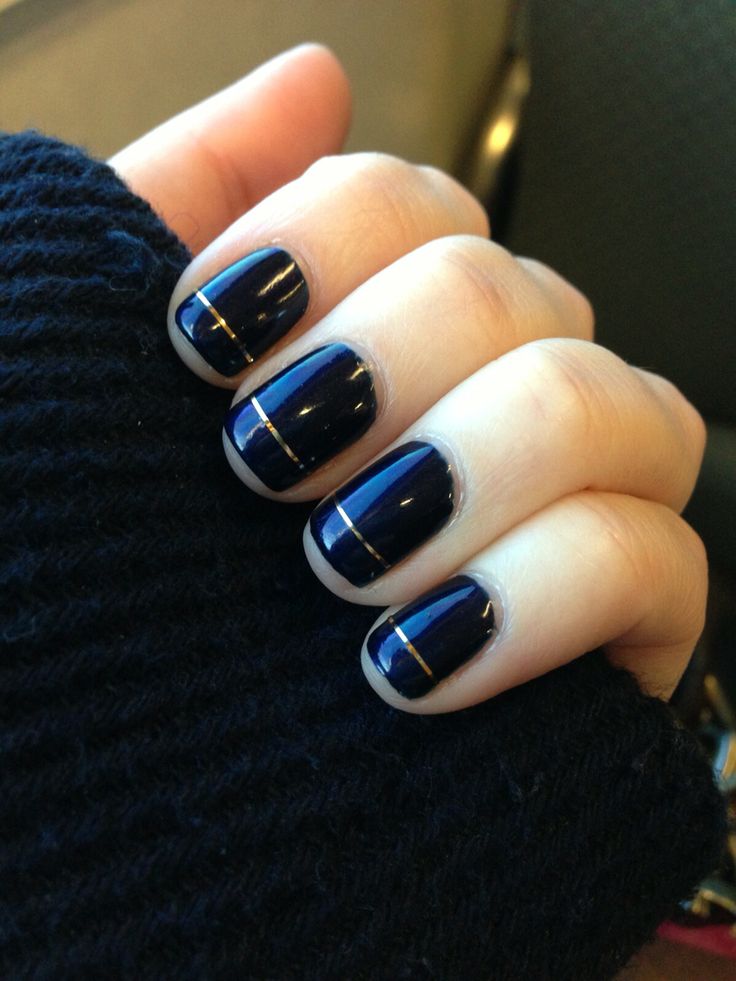Navy and Gold Foil Nails