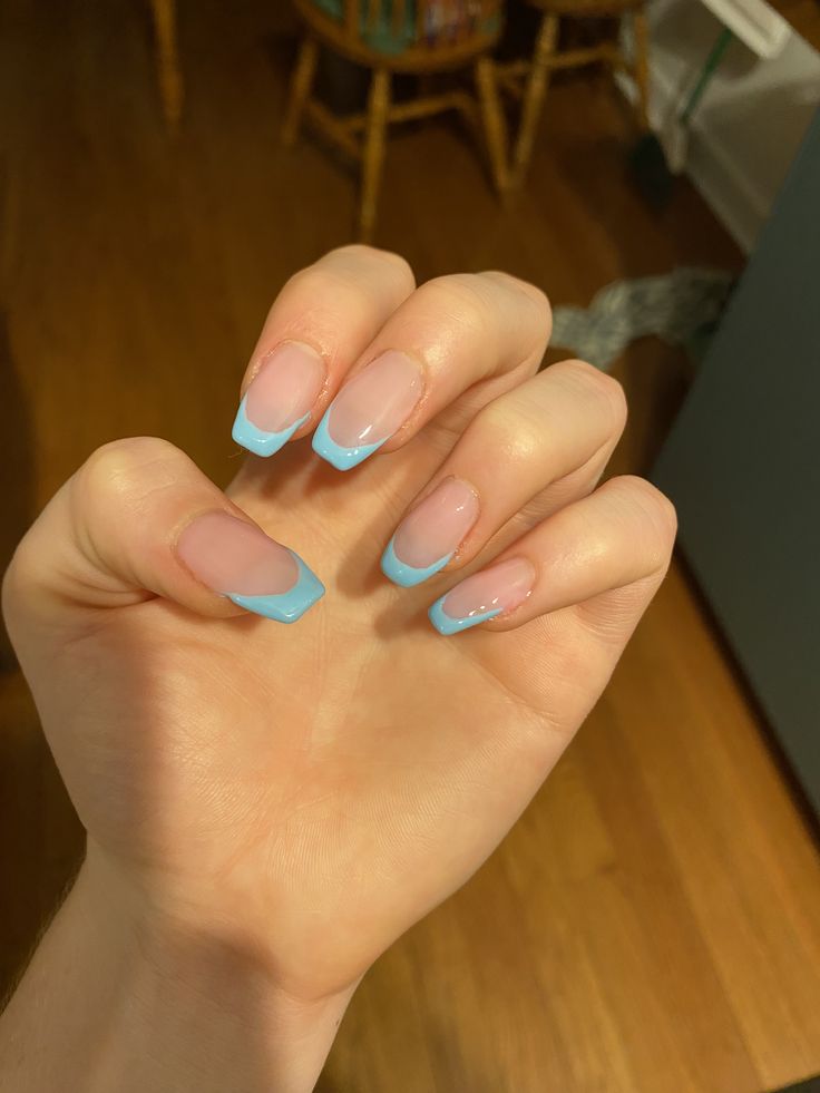 Reverse French Tip with Light Blue Base