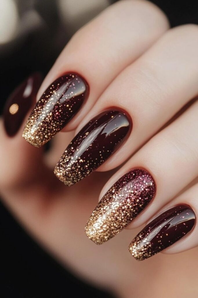 Brown Glitter Gradient Nails