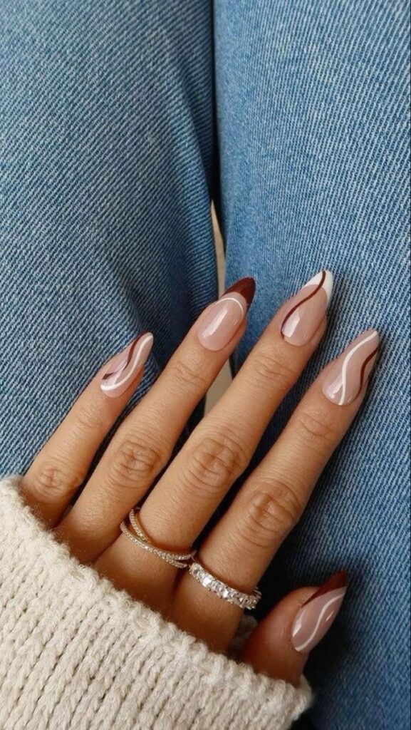 Brown and White French Tips nails