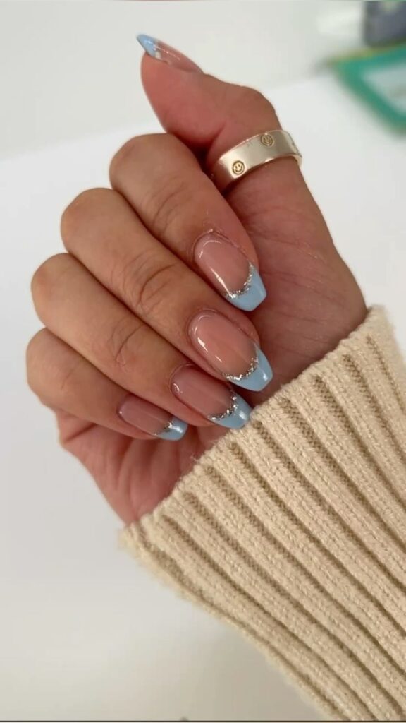 Baby Blue French Tips on Short Nails
