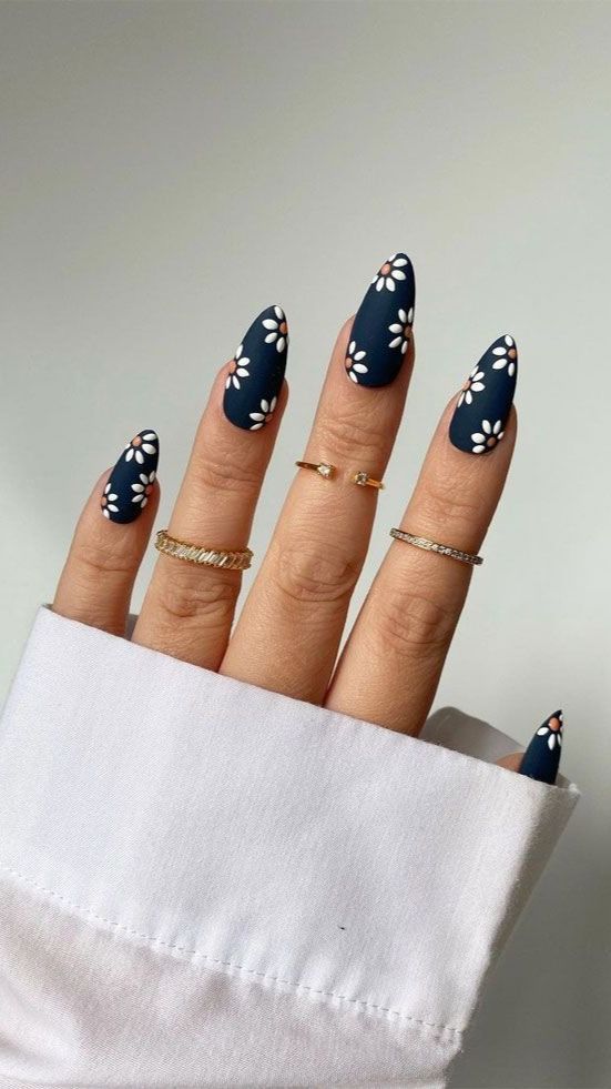 Navy and White Floral Design