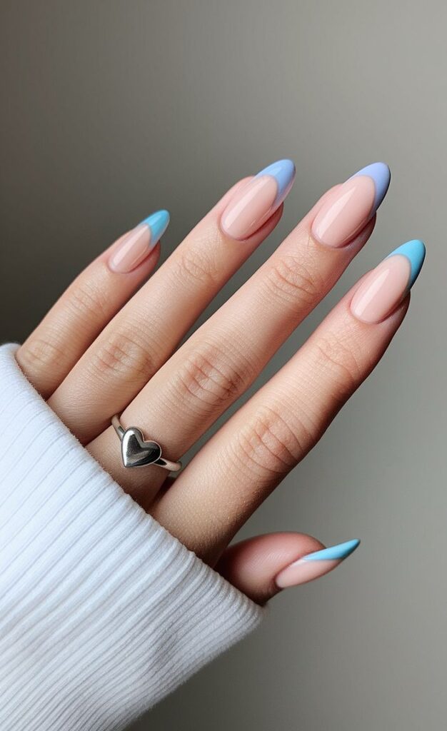 Pastel Blue Almond French Tips nail
