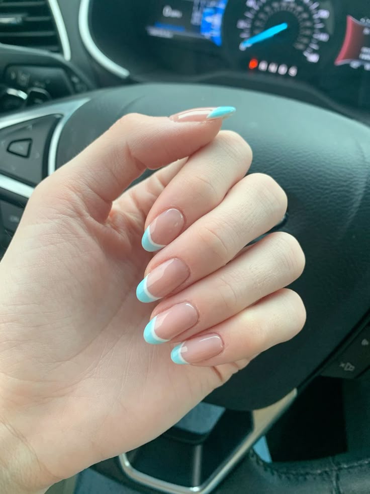 Diagonal Light Blue French Tips