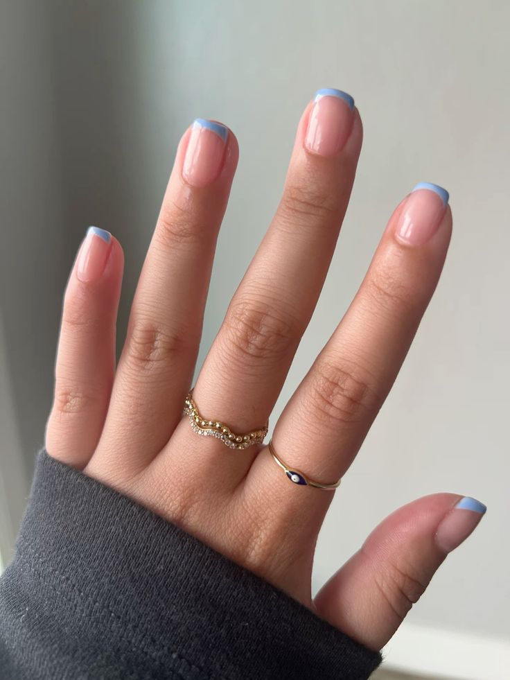 Baby Blue French Tips on Short Nails