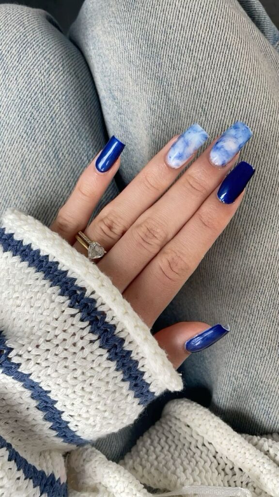 Navy Marble Nails