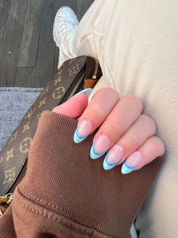 Half French Tips with Blue Curves