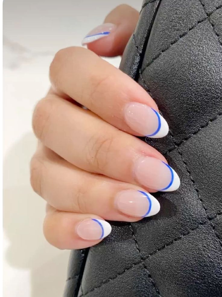 Minimalist French Tips with Thin Blue Line