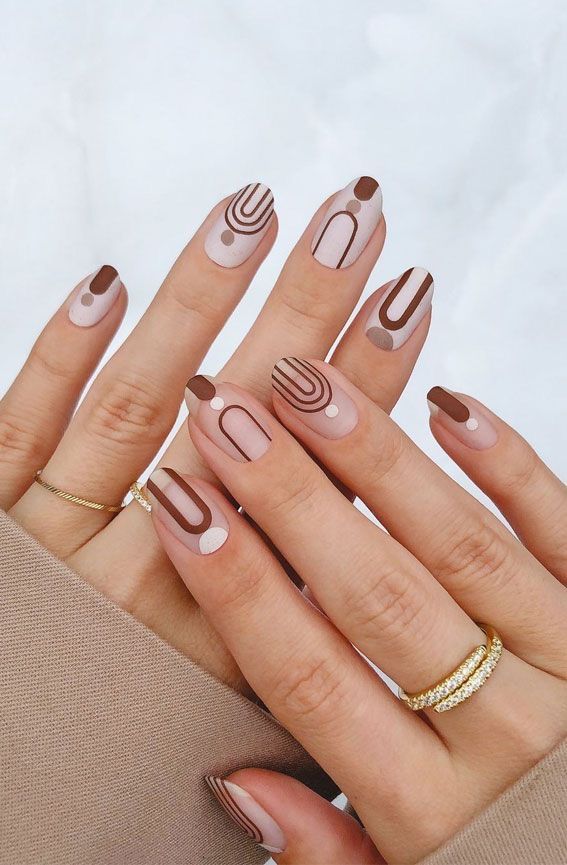 Light Brown Nails with White Trees