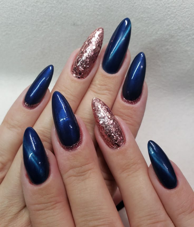 Navy and Rose Gold Nails