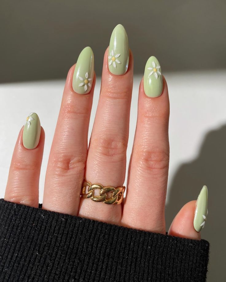 Sage Green with Floral Art