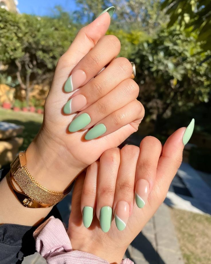 Sage Green and Nude Nails