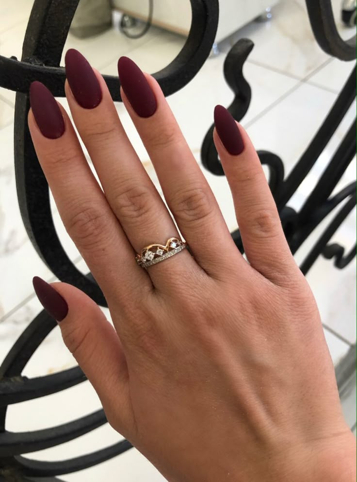 Matte Dark Red Nails
