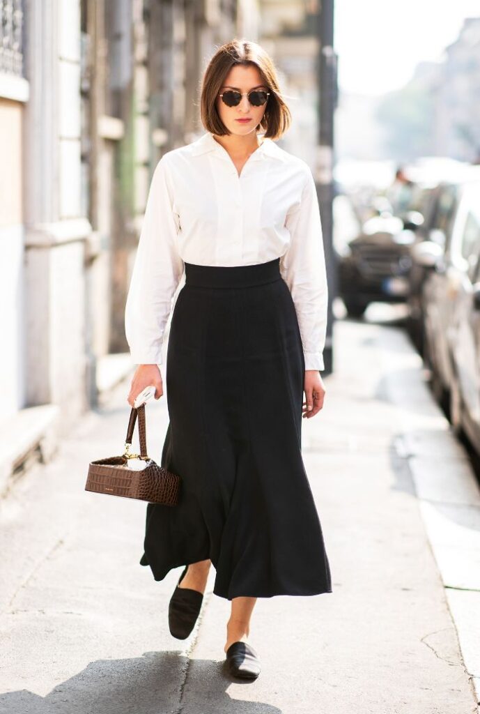 Black Skirt and Oxford Shoes