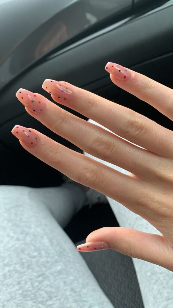 Nude Nails with Colorful Dots