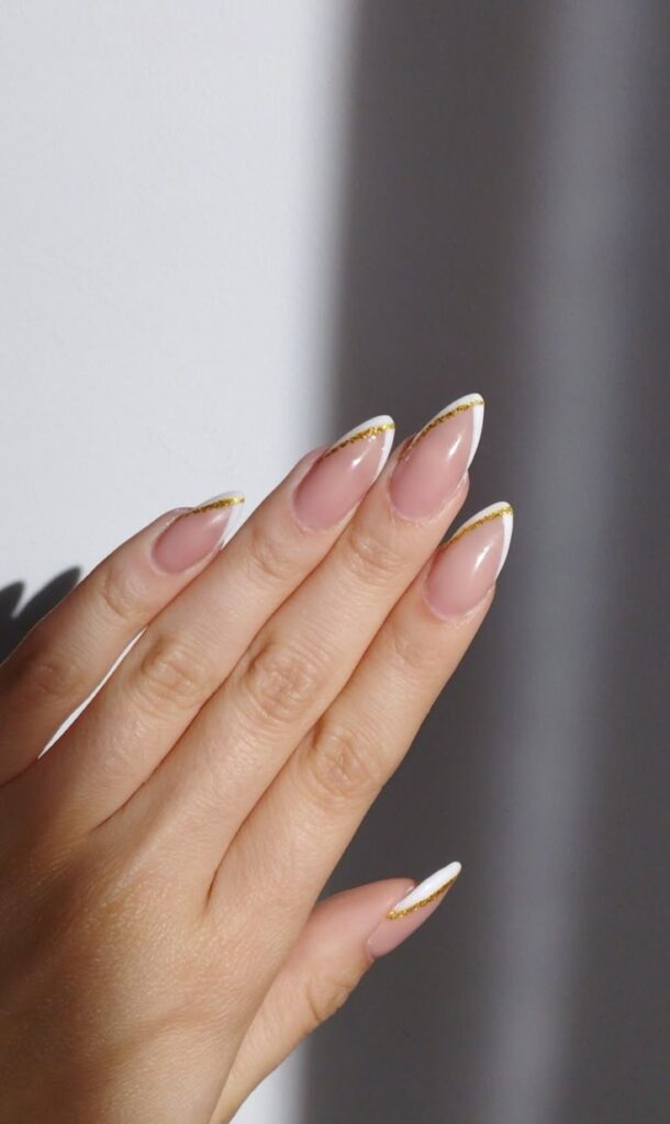 Simple White and Gold French Tips