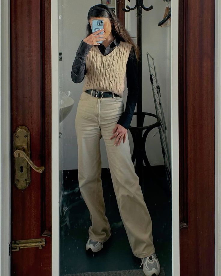 High-Waisted Pants and Sweater Vest
