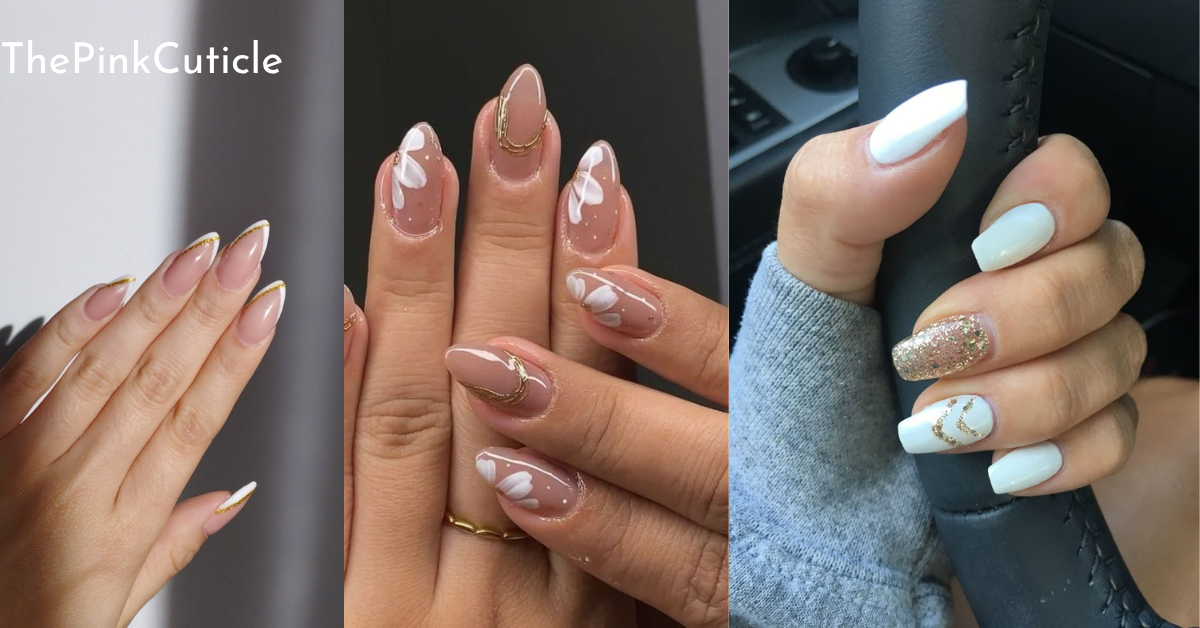 white and gold nail designs