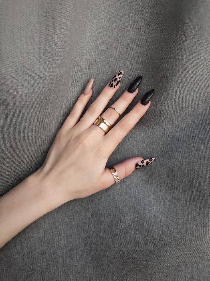Black Nails with Animal Print