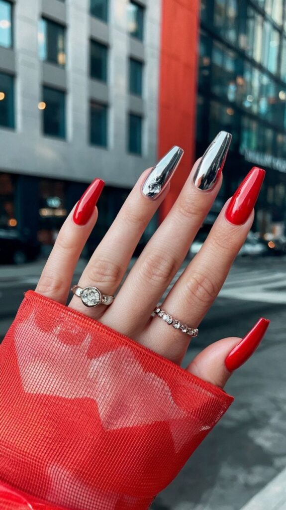Red and Silver Nail Art