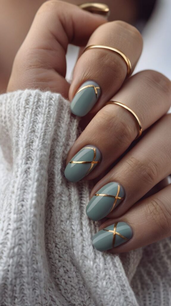 Sage Green with Metallic Stripes
