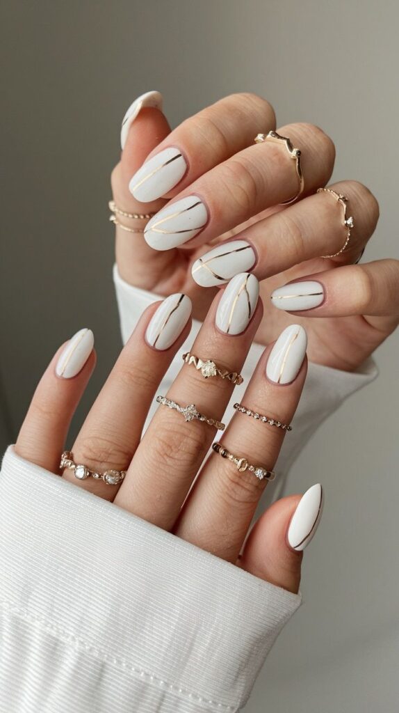 Simple White Nails with Colorful Accents