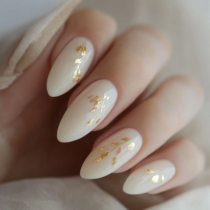 Gold Leaf Nail Art on White Base