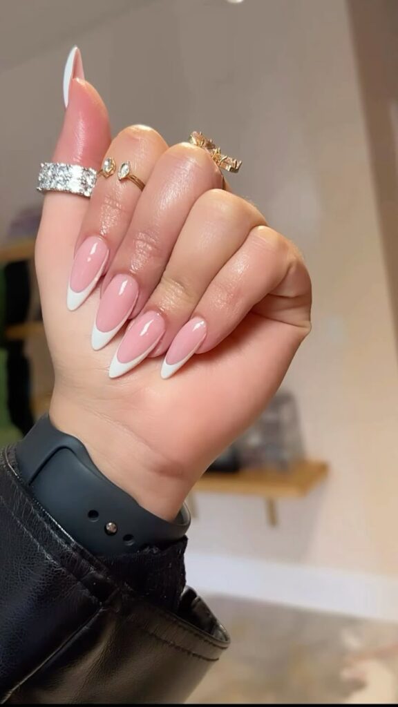 Classic French Tip Almond Nails