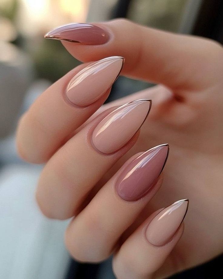 Mauve Nails with Gold Accents