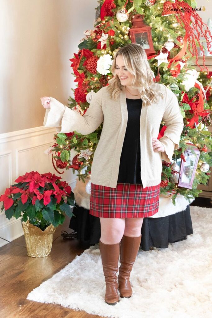 Cardigan and Plaid Skirt