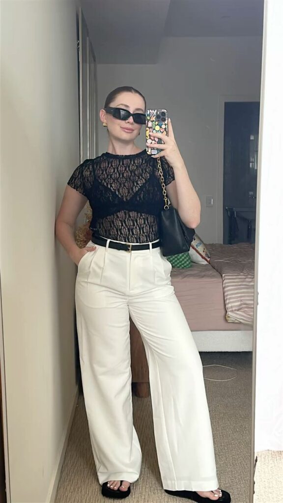 Lace Top and Tailored Pants