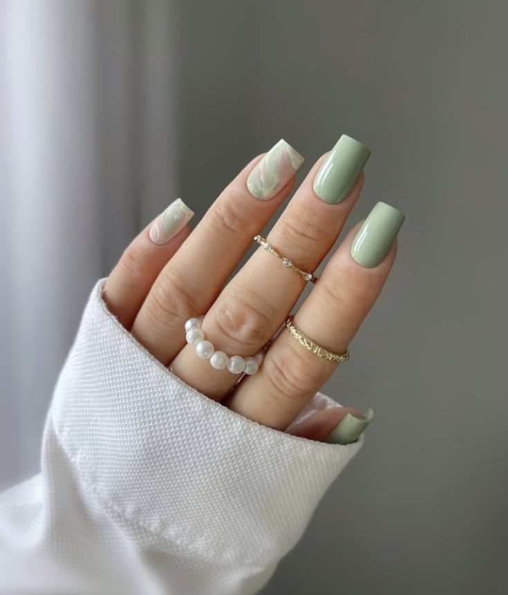 Sage Green with White Marble