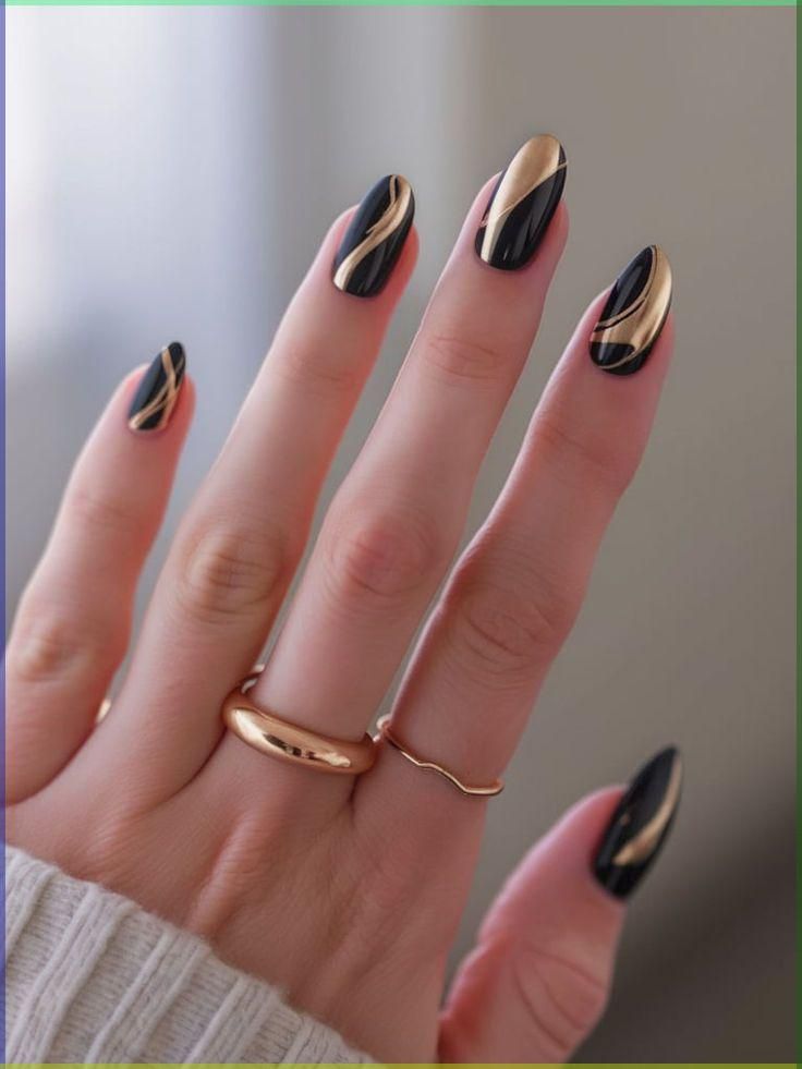 Black and Gold Accent Nails