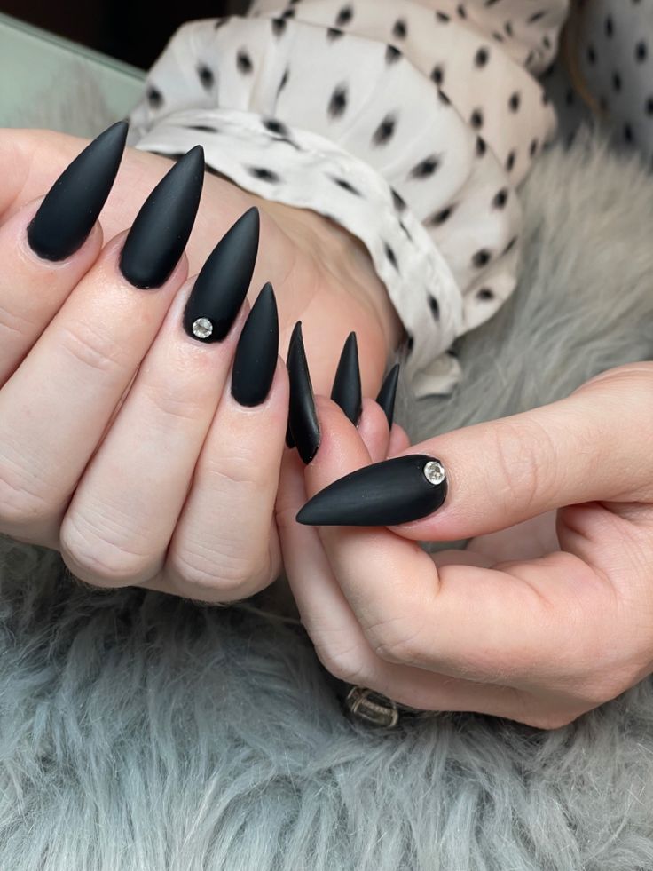 Black Nails with Matte Top Coat