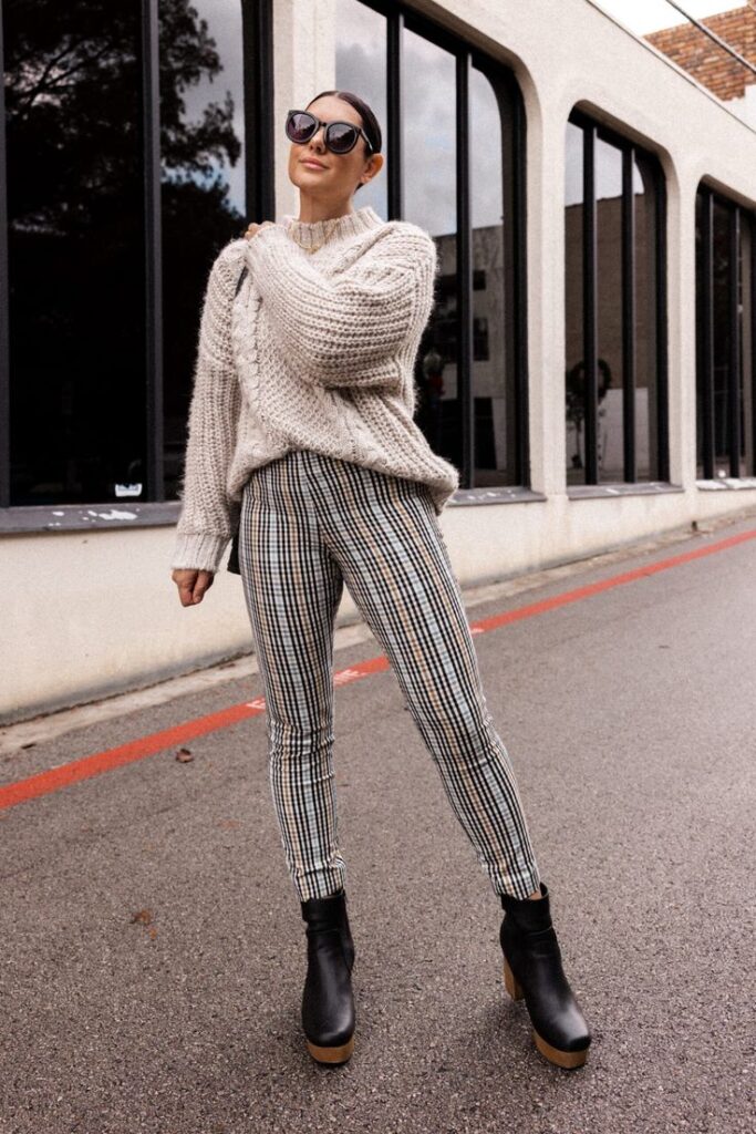 Chunky Knit Sweater and Plaid Pants