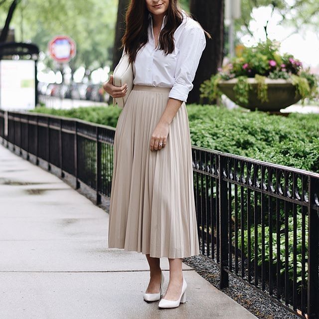 Pleated Skirt with Button-Down Shirt
