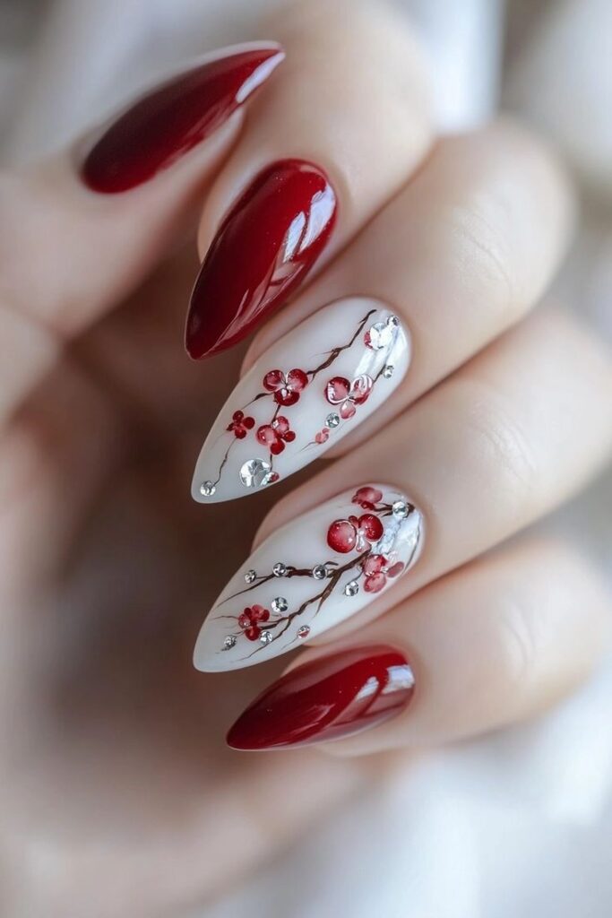 Dark Red and White Floral Design