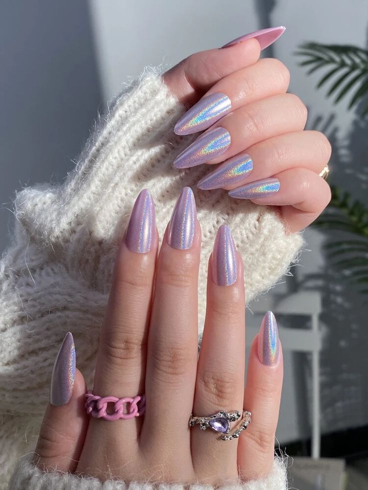 Holographic Almond Nails