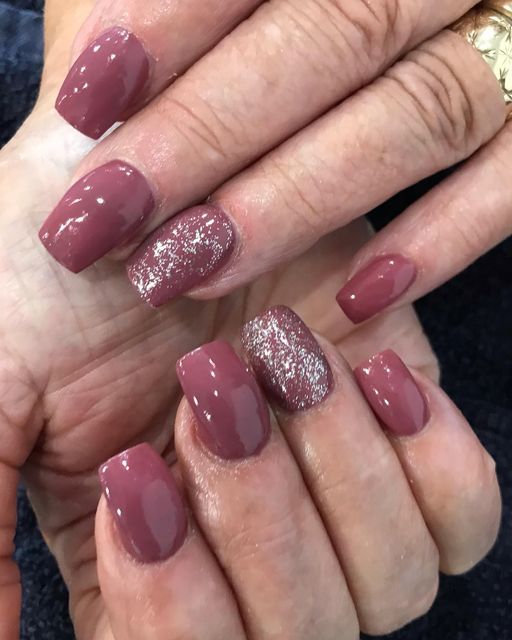 Mauve Nails with Glitter